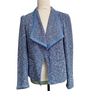 Talbots Blue White Tweed Open Front Blazer Jacket Small
